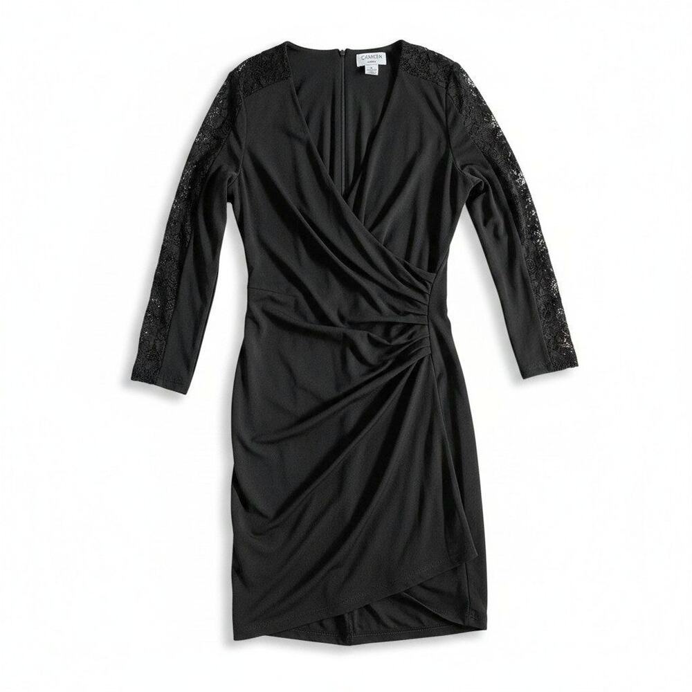 Carmen Marc Valvo Womens Lace Long Sleeve Dress Black 8 Party Feminine Classic